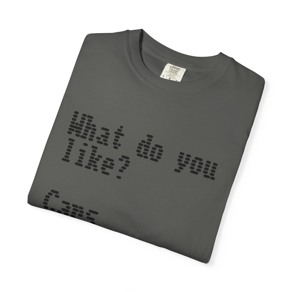 T-Shirt — "What do you like? Cars Coffee Guns Constitution" Graphic Tee