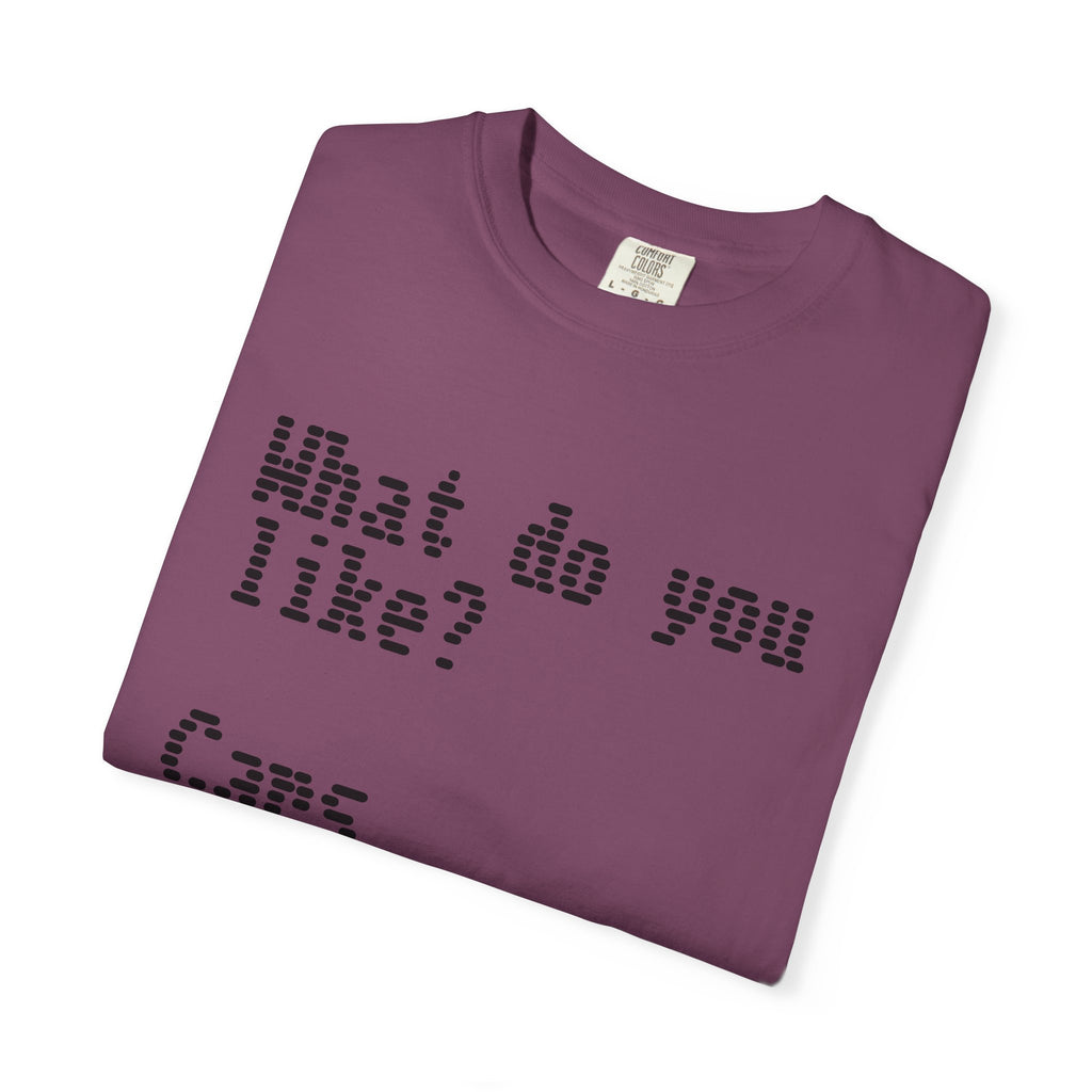 T-Shirt — "What do you like? Cars Coffee Guns Constitution" Graphic Tee