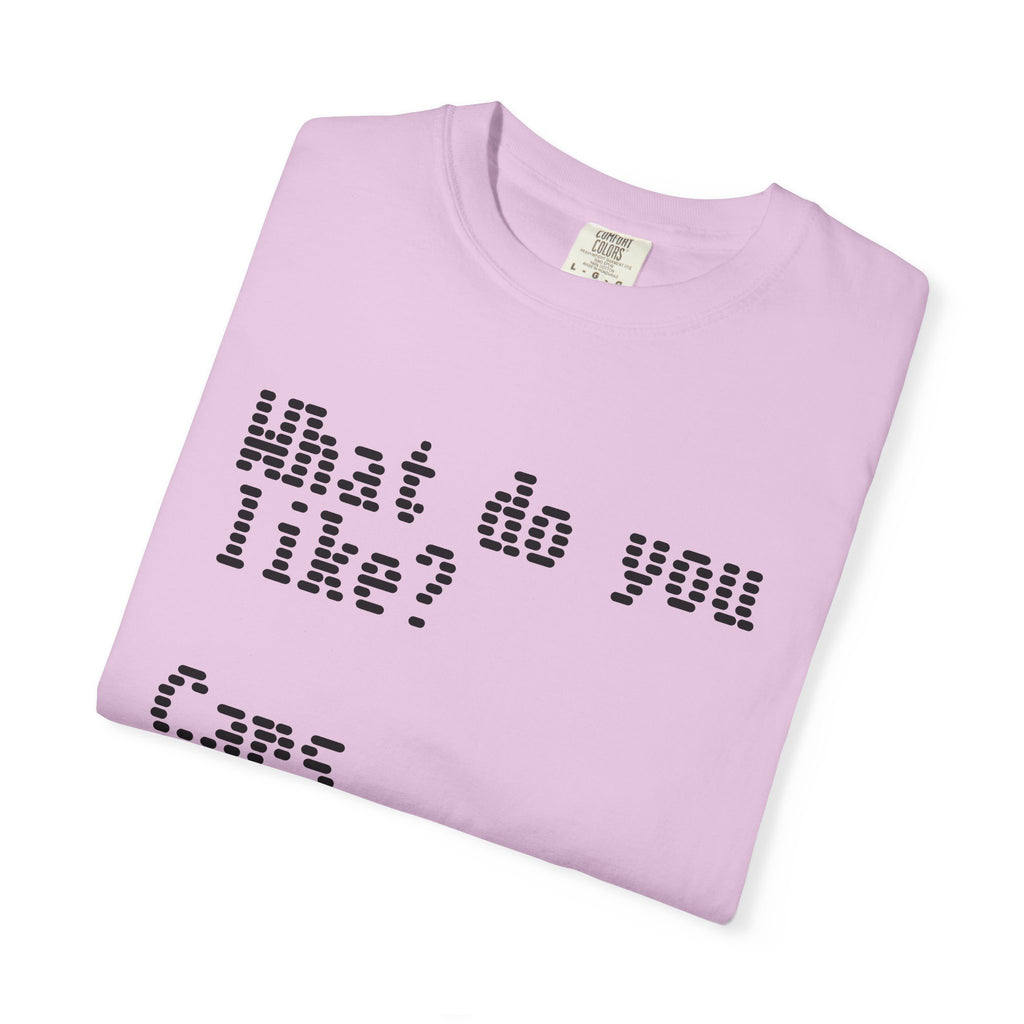 T-Shirt — "What do you like? Cars Coffee Guns Constitution" Graphic Tee