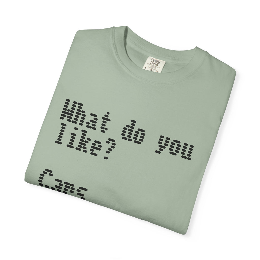 T-Shirt — "What do you like? Cars Coffee Guns Constitution" Graphic Tee
