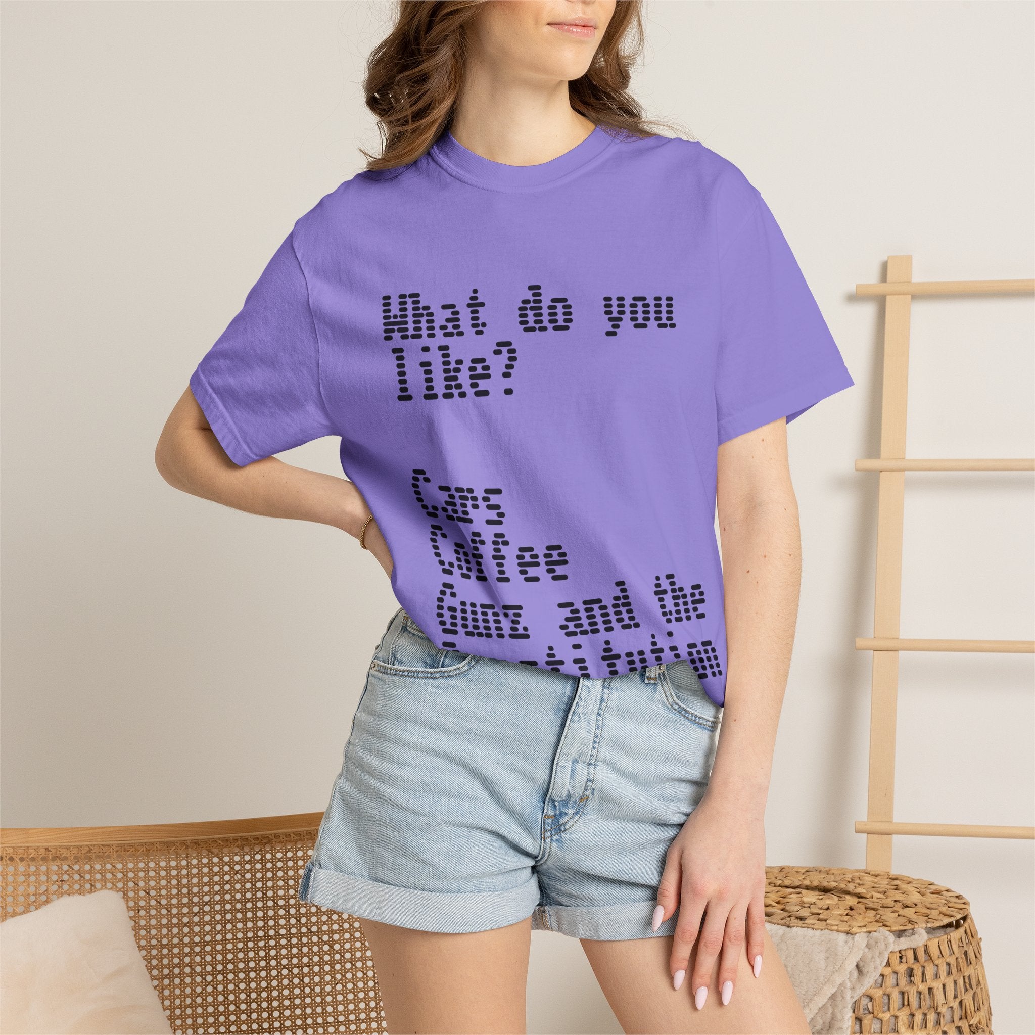 T-Shirt — "What do you like? Cars Coffee Guns Constitution" Graphic Tee