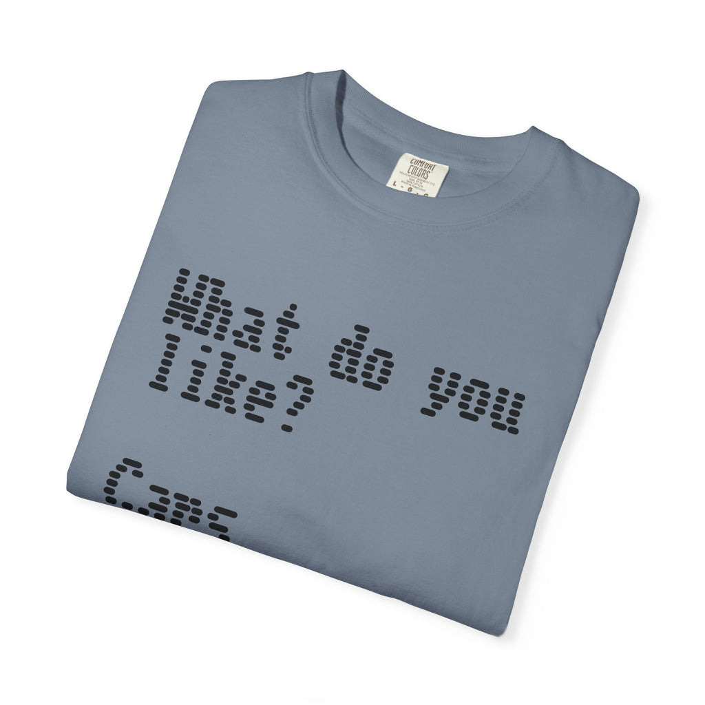 T-Shirt — "What do you like? Cars Coffee Guns Constitution" Graphic Tee