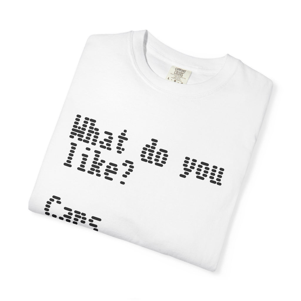 T-Shirt — "What do you like? Cars Coffee Guns Constitution" Graphic Tee