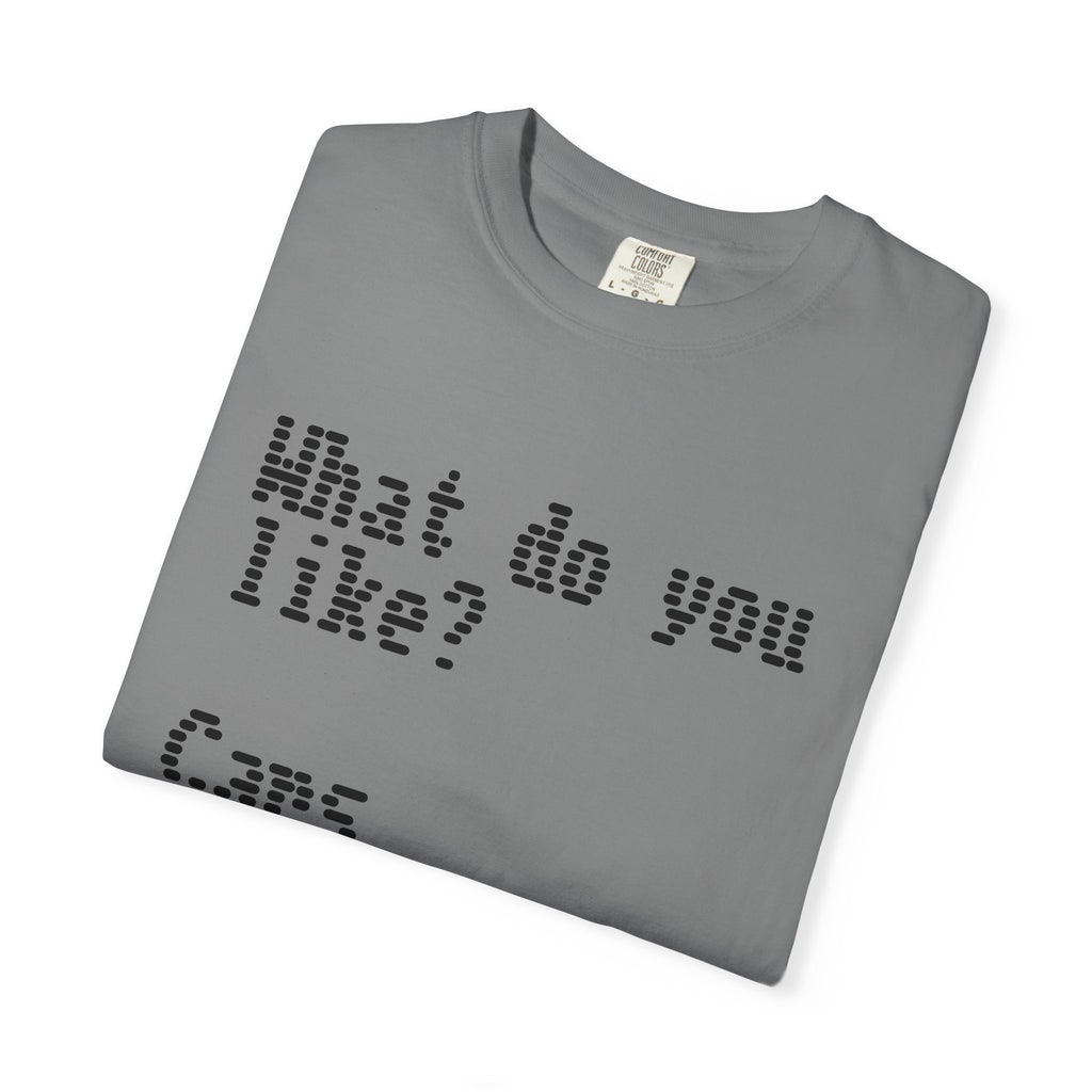 T-Shirt — "What do you like? Cars Coffee Guns Constitution" Graphic Tee