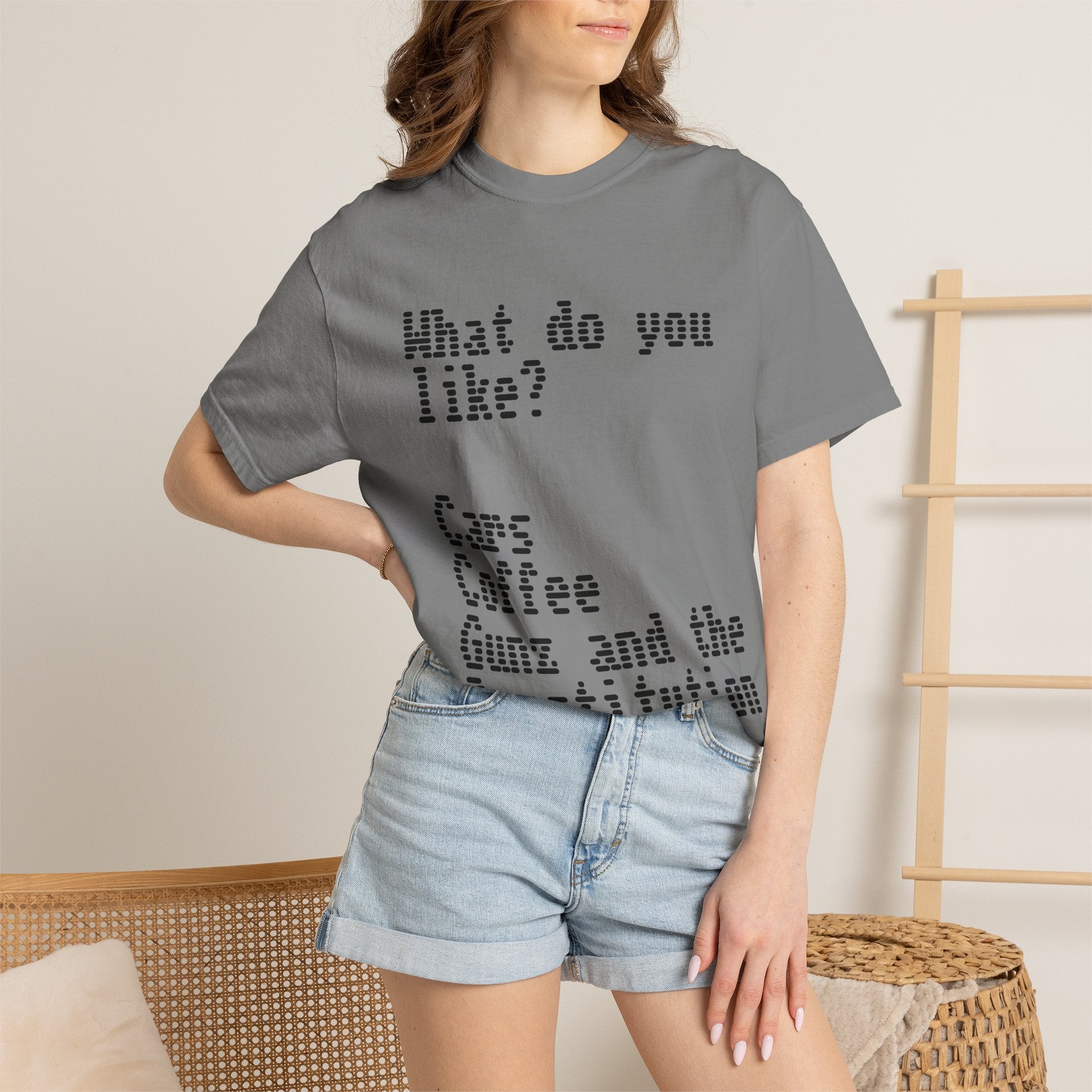 T-Shirt — "What do you like? Cars Coffee Guns Constitution" Graphic Tee