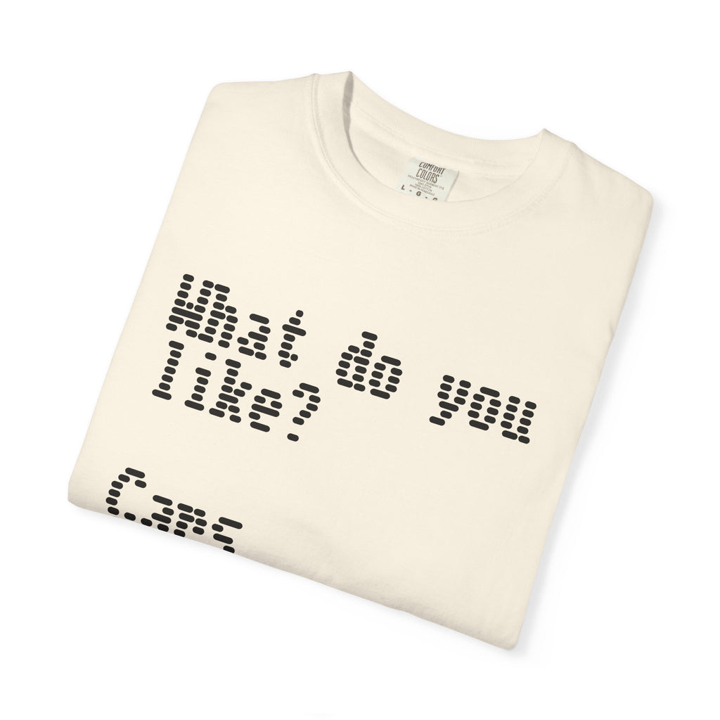 T-Shirt — "What do you like? Cars Coffee Guns Constitution" Graphic Tee
